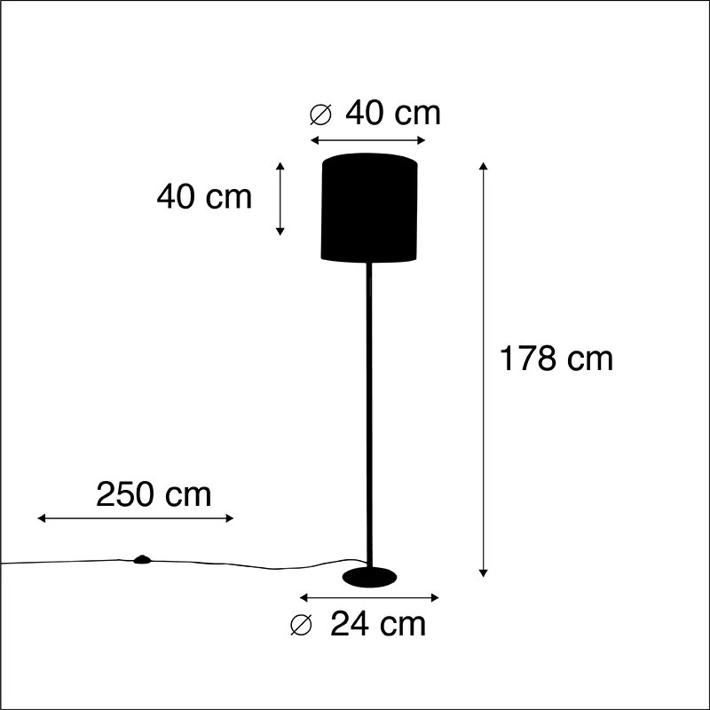 Stojaca lampa čierna s plyšovým tienidlom Peacock Gold 40 cm - Simplo