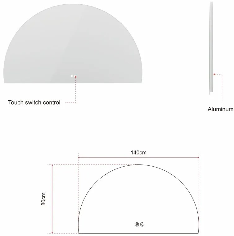 Erga Kori, polkruhové LED zrkadlo 80x140cm, 3105 lm, 3 farby svetla, ERG-V01-KORI-8014-CL