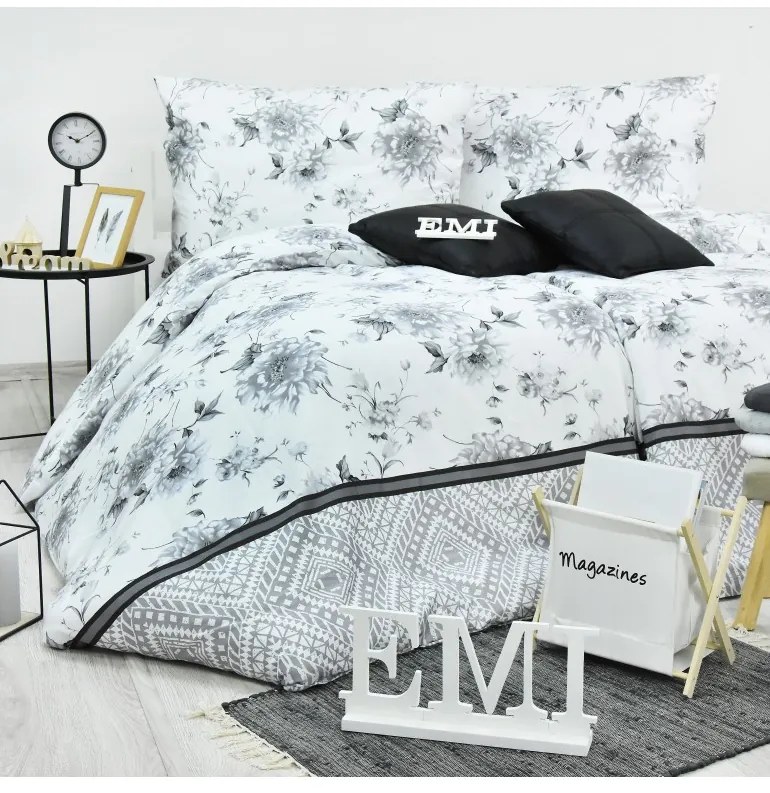 Obliečky Symphony satén sivo-biele EMI, Štandardný set jednolôžko obsahuje 1x 140x200 + 1x 70x90