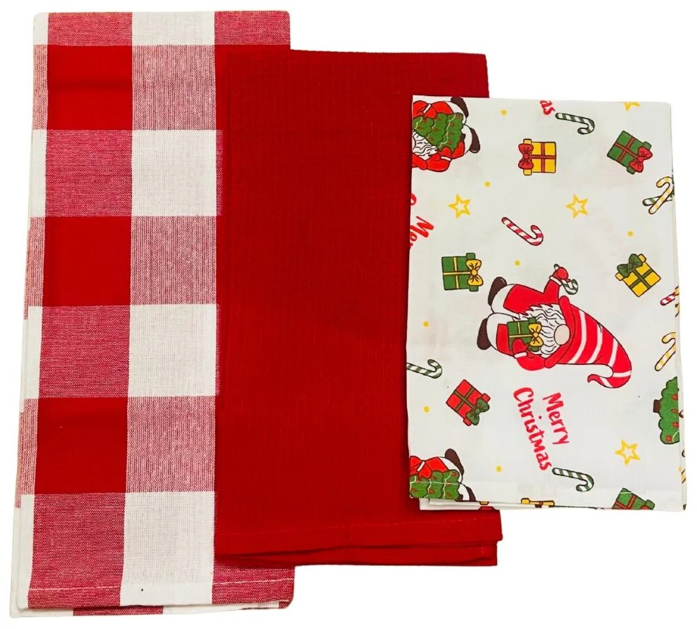 Bavlnené utierky na riad Vianočné Christmas červená 45x70cm 3ks TiaHome