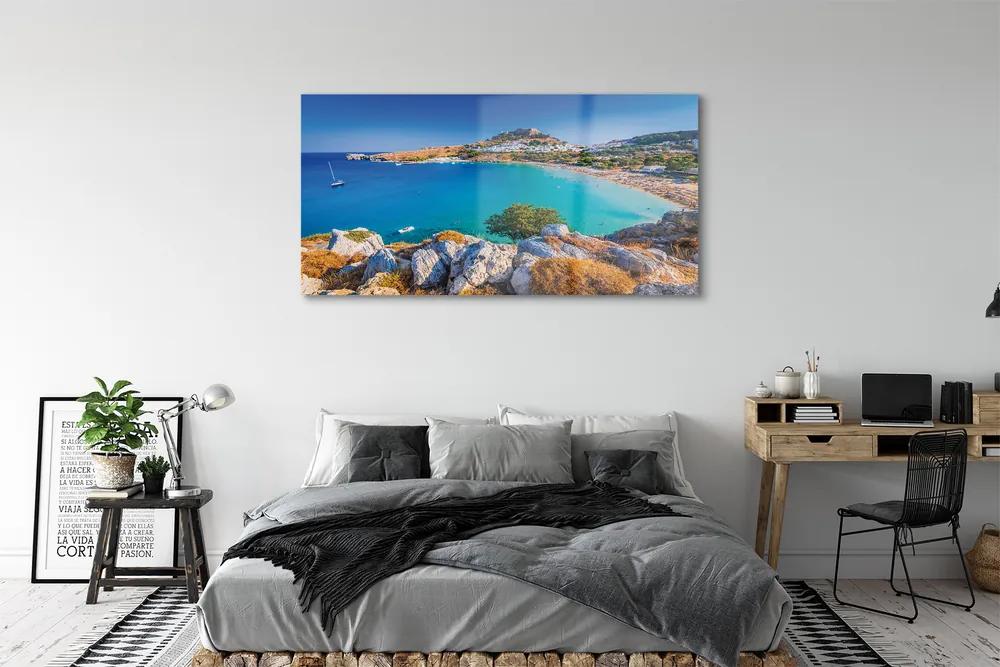Obraz na akrylátovom skle Grécko pobrežie beach panorama 140x70 cm