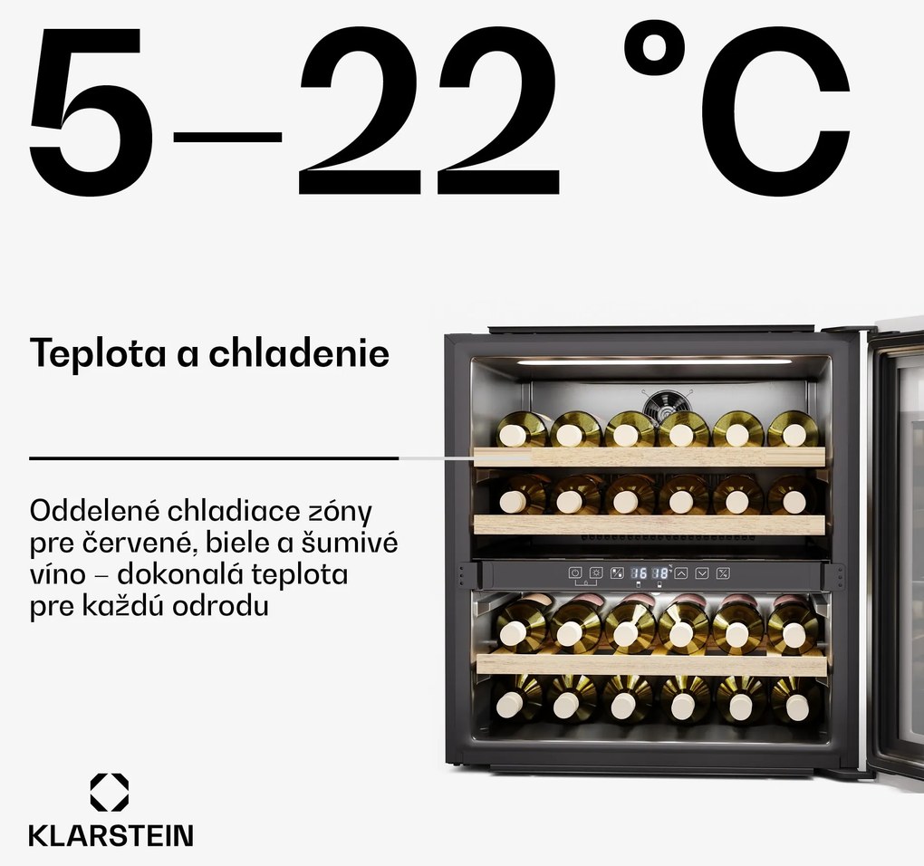 Klarstein Rhone 36 Duo chladnička na víno, 36 fliaš, LED ovládanie, push-to-open, tichá