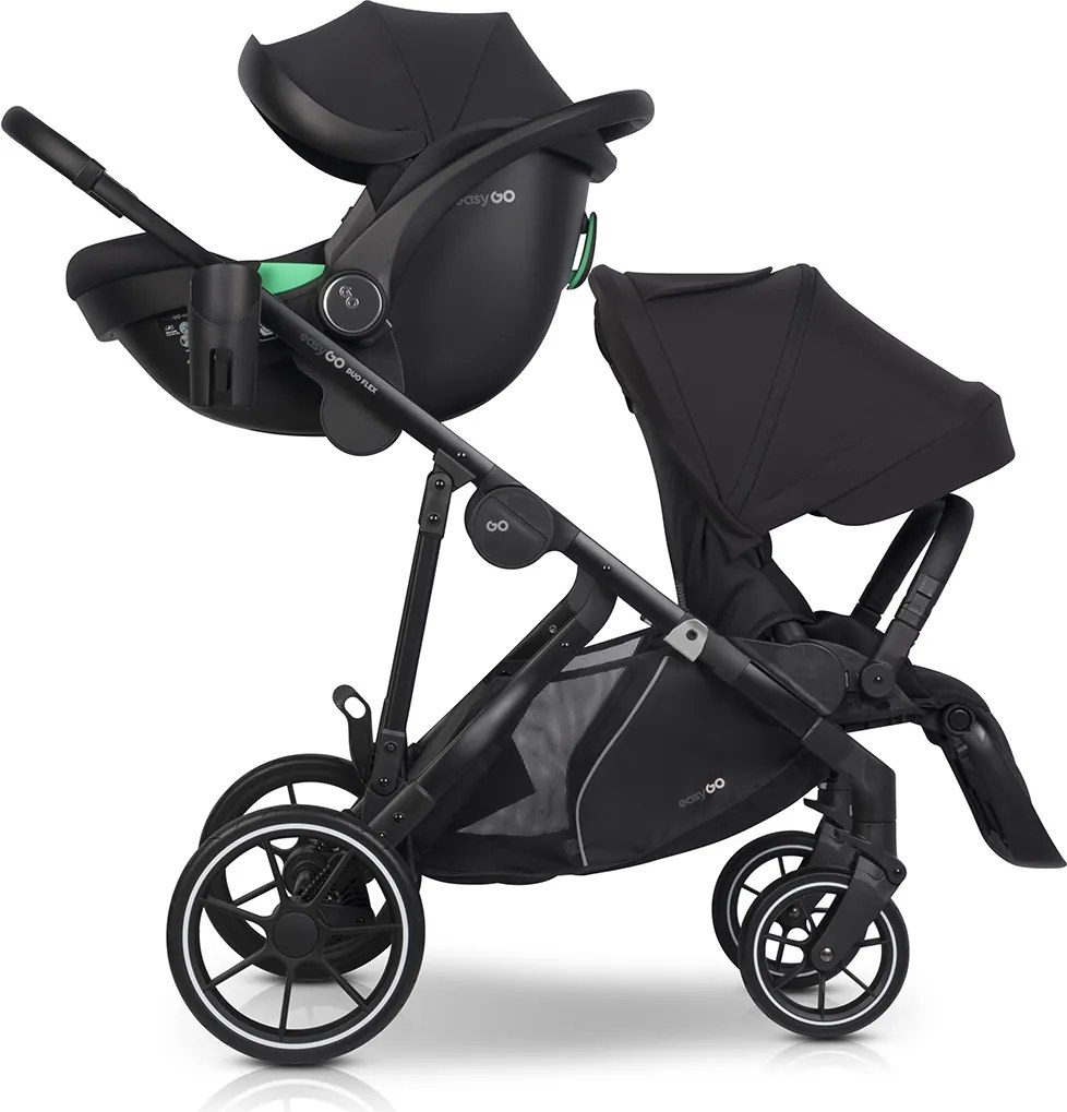 Súrodenecký kočík EasyGo Duoflex Ebony Black, 2 športové časti , 2 hlboké vaničky