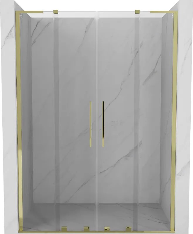 Mexen Velar L Duo, posuvné sprchové dvere do otvoru 150 cm, 8mm číre sklo, zlatá lesklá, 871-150-003-02-50