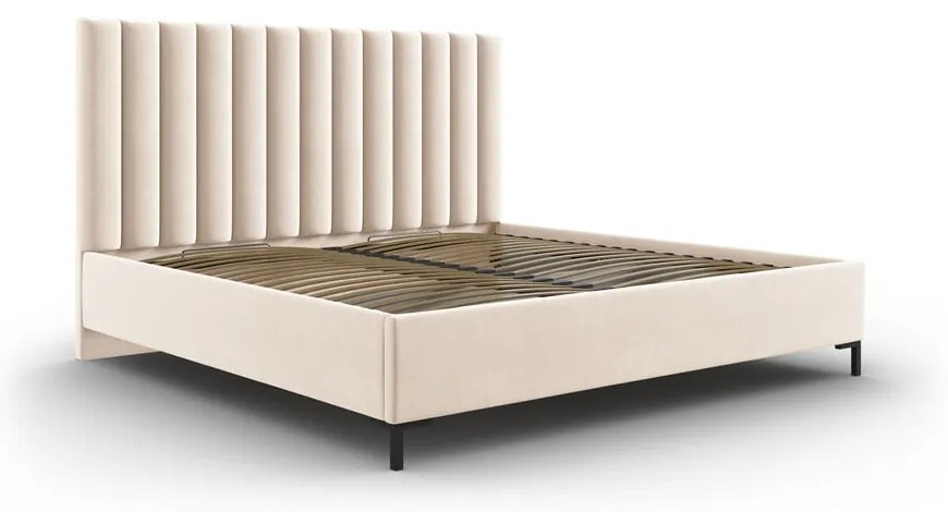 Béžová čalúnená dvojlôžková posteľ s úložným priestorom s roštom 180x200 cm Casey – Mazzini Beds