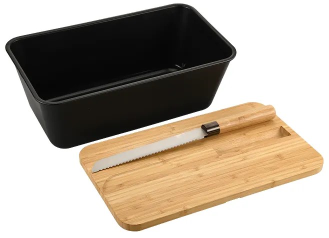 Kesper Chlebník veľký, s bambusovým vekom a nožom 3v1 – čierny