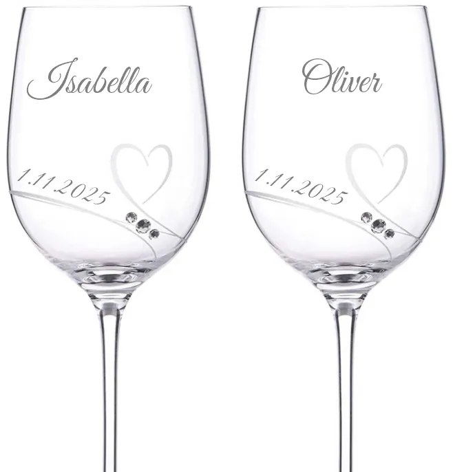Dekorant Svadobné poháre na biele víno Romance s kamienkami Swarovski v prémiovom saténovom balení 330 ml 2KS