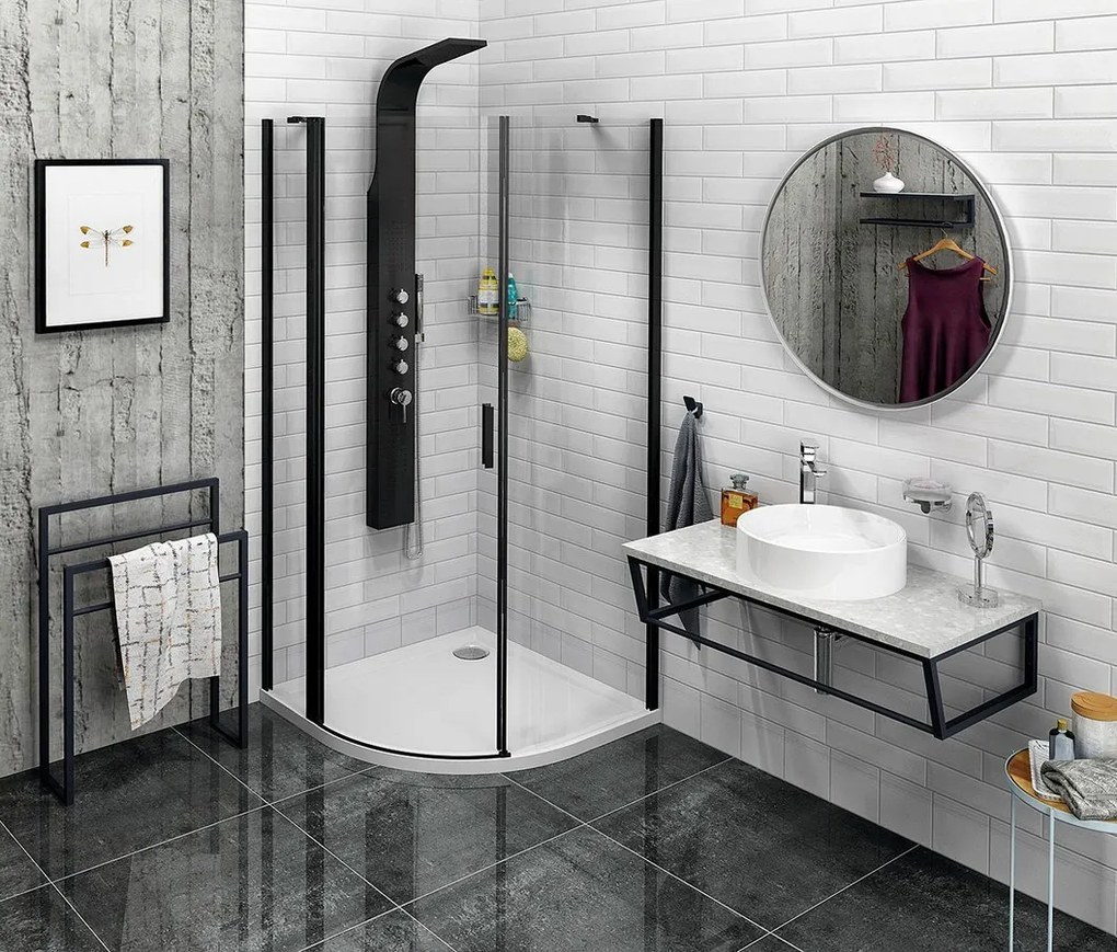 Polysan Polysan, ZOOM LINE BLACK štvrťkruhová sprchová zástena 900x900mm, číre sklo, ľavá, ZL2615BL
