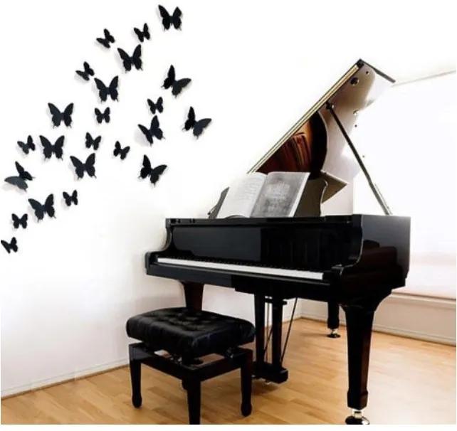 Samolepka na stenu "Plastové 3D Motýle - Čierne" 12ks 5-10 cm