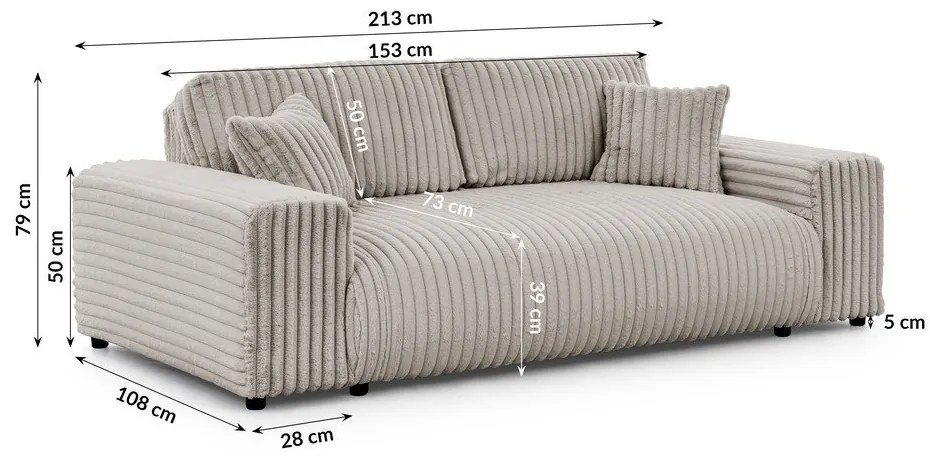 Svetlosivá menčestrová pohovka 213 cm Justin – Ropez