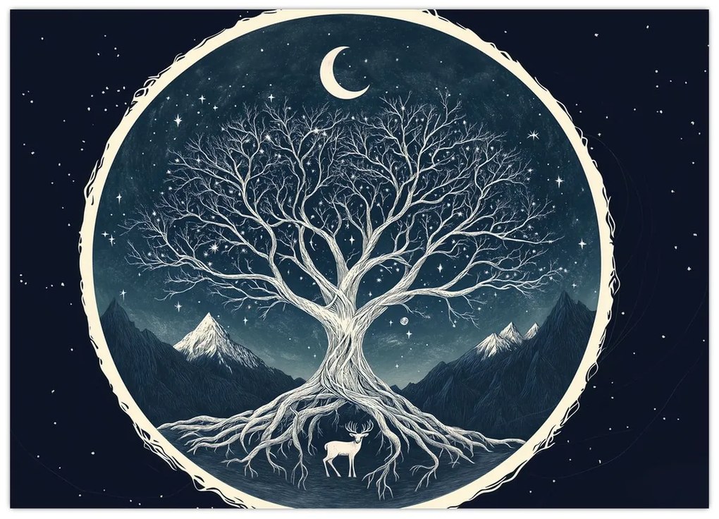 Obraz – Magický strom s jeleňom II. (70x50 cm)