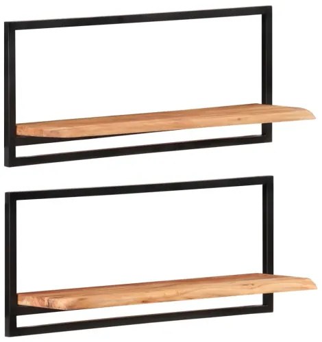 vidaXL Nástenné police 2 ks 80x25x35 cm akáciový masív a oceľ-