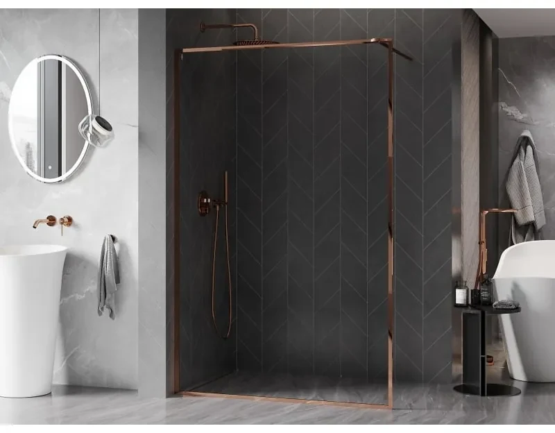 Mexen Kioto-XF, sprchová zástena s rámom 150 x 202 cm, 10mm číre sklo, profil ružové zlato, 800-150-104-60-00-X