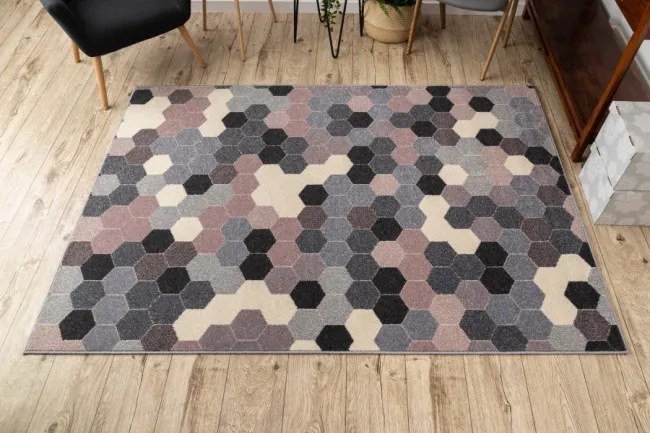 Koberec HEOS 78537 sivý / ružový / krém HEXAGON