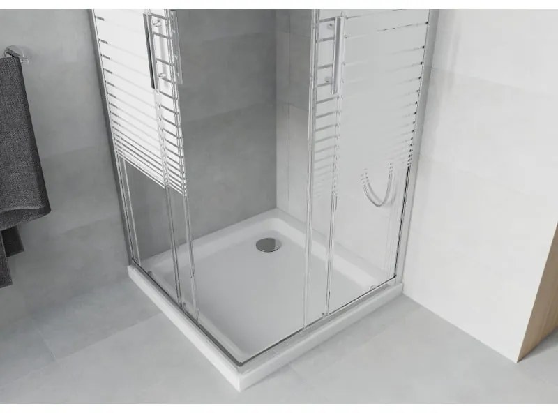 Mexen Rio štvorcový sprchovací kút 90 x 90 cm, 6mm sklo, číre sklo/pásy, chrómový profil + slim sprchová vanička 5cm, 860-090-090-01-20-4010