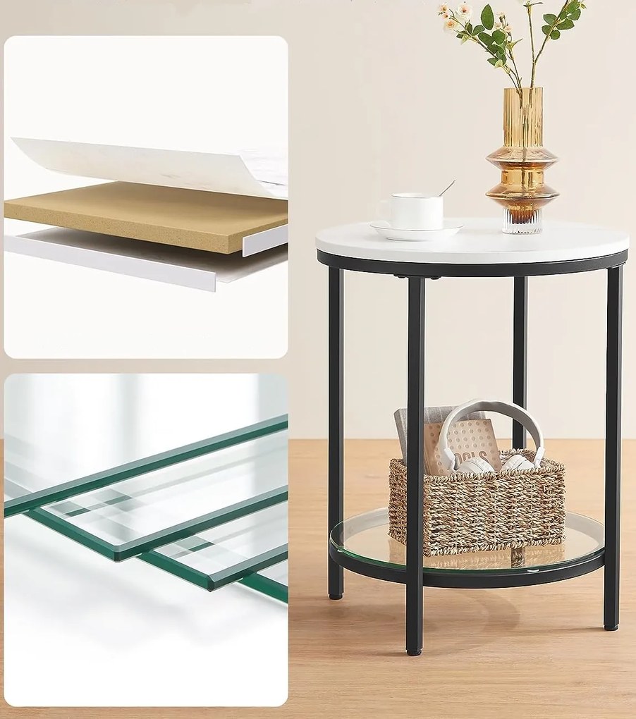 Príručný stolík ERIC s mramorovým dizajnom, 45x55cm, čierna/biela Vasagle