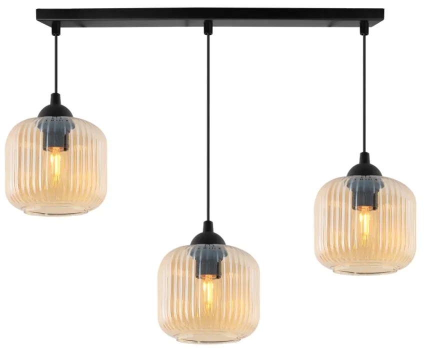 Závesné svietidlo Riffle, 3x medové sklenené tienidlo