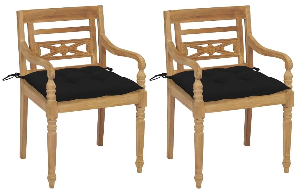 vidaXL Batavia stoličky 2 ks s čiernymi vankúšmi masívny teak