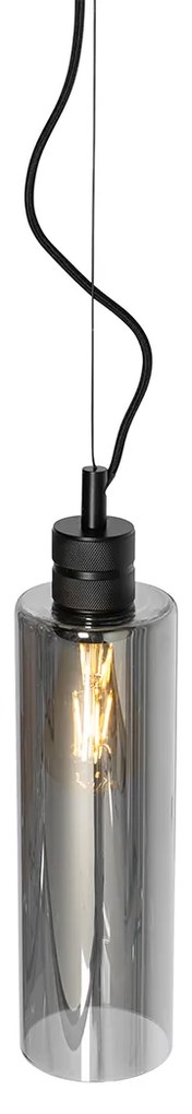 Moderné závesné svietidlo čierne s dymovým sklom - Stavelot