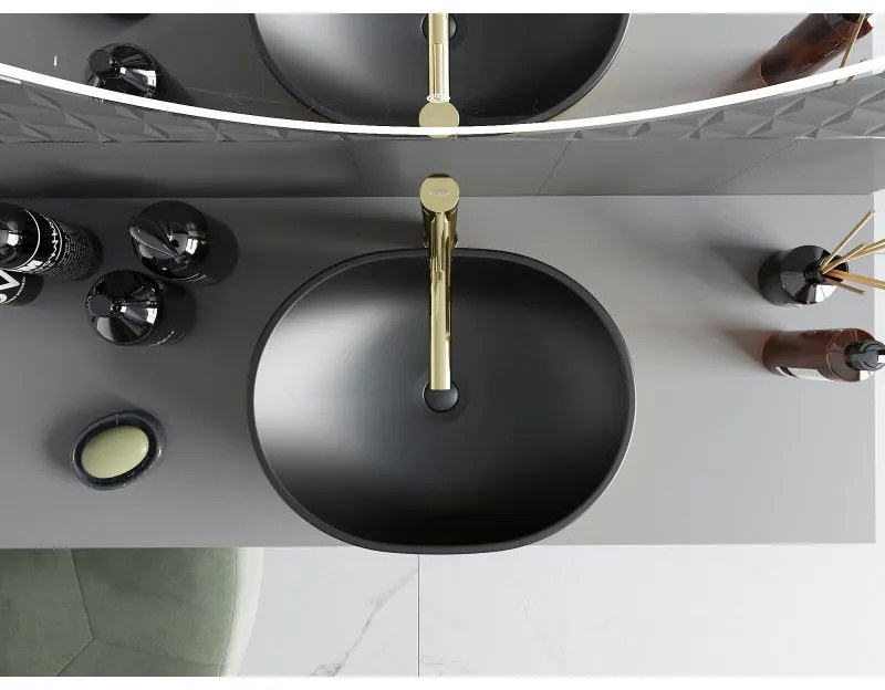 Mexen Viki, umývadlo na dosku 48x35x14 cm, čierna matná-zlatá, 21054876