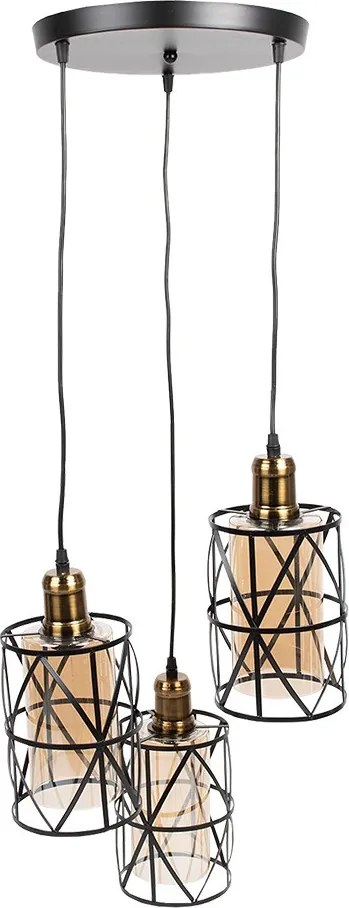 Čierna závesná lampa so sklenenými tienidlami Maria - Ø 35*110 cm / E27/max 3*40W