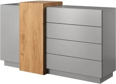 Komoda Duras (2x dvere, 4x zásuvka, lamino, sivá/hnedá)