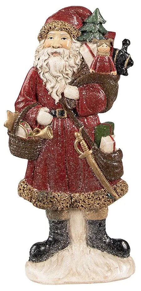 Červená vianočná dekorácia socha Santa s darčekmi - 12*4*24 cm