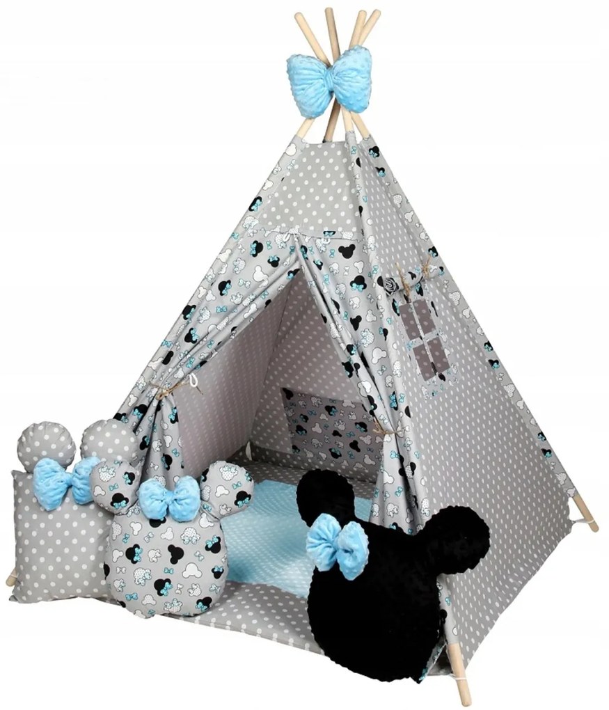 Baby Nellys Stan pro děti týpí s velkou výbavou, Minnie, šedá, čierna, modrá