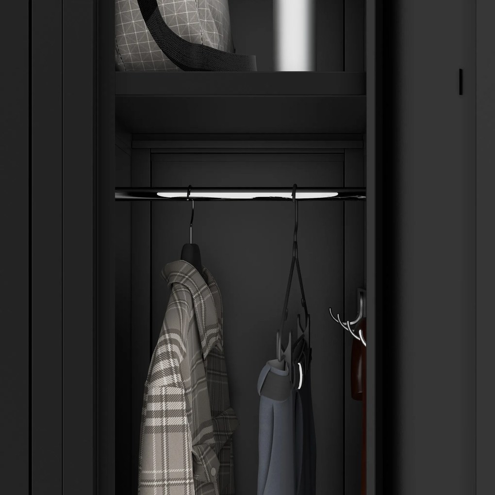 Kovová šatňová štvormodulová skriňa na sokli s policou KACPER II, 600 x 1800 x 500 mm, čierna