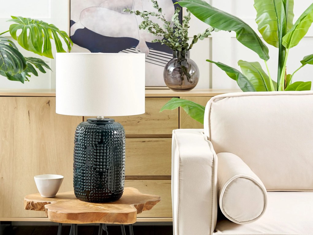 Keramická stolná lampa tmavomodrá MUSSEL Beliani