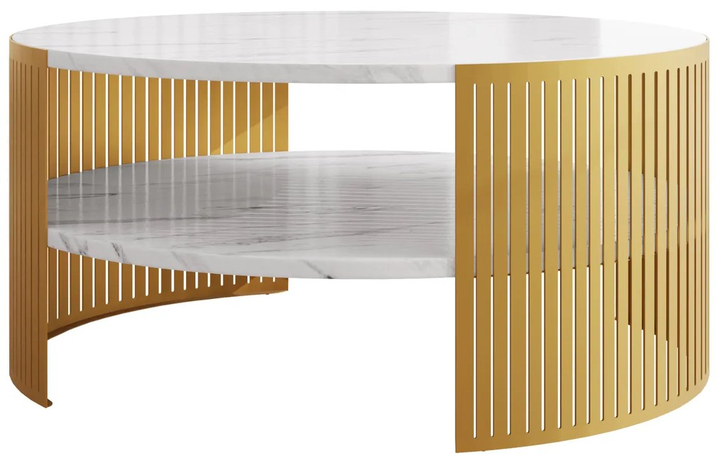 Konferenčný stolík Zinzit Gold, Farba: zlatá/biely mramor
