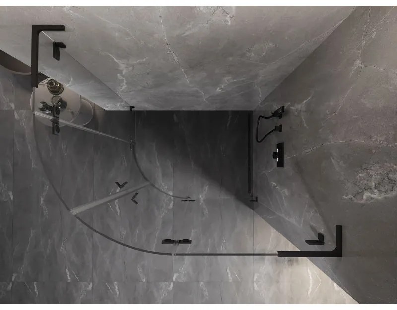 Mexen Lunar, L pravý polkruhový sprchový kút 90 x 80 cm, 8mm číre sklo, čierny profil, 833L-090P-080L-70-00