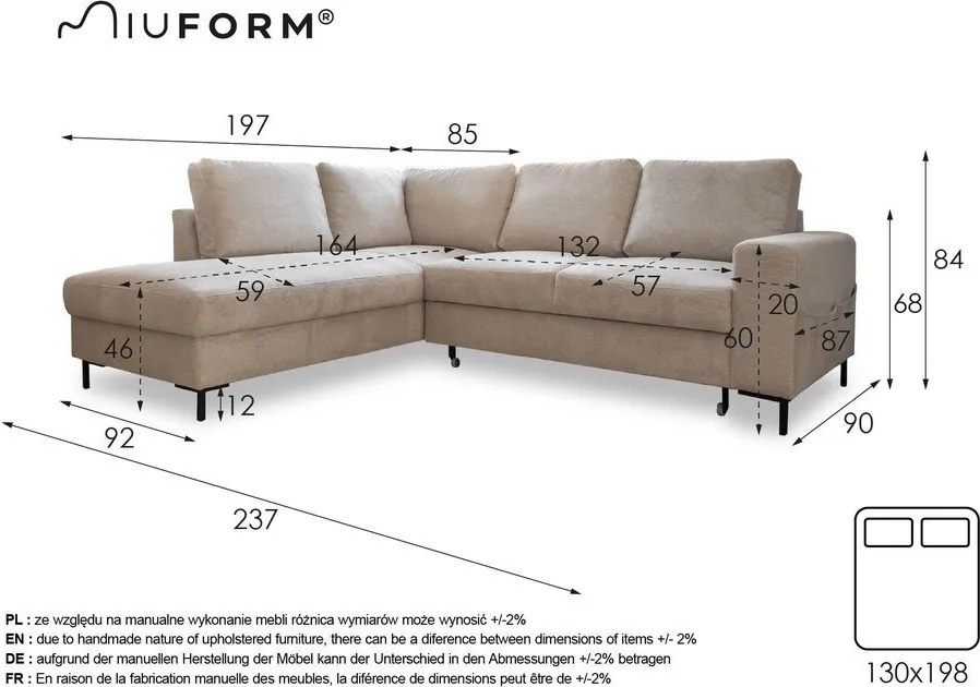 Ružová zamatová rozkladacia rohová pohovka (ľavý roh) Lofty Lilly – Miuform