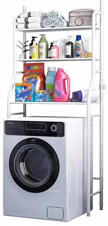 VERK GROUP Kúpeľňový regál nad práčku s 3 policami, biely, 153 x 65 x 25 cm