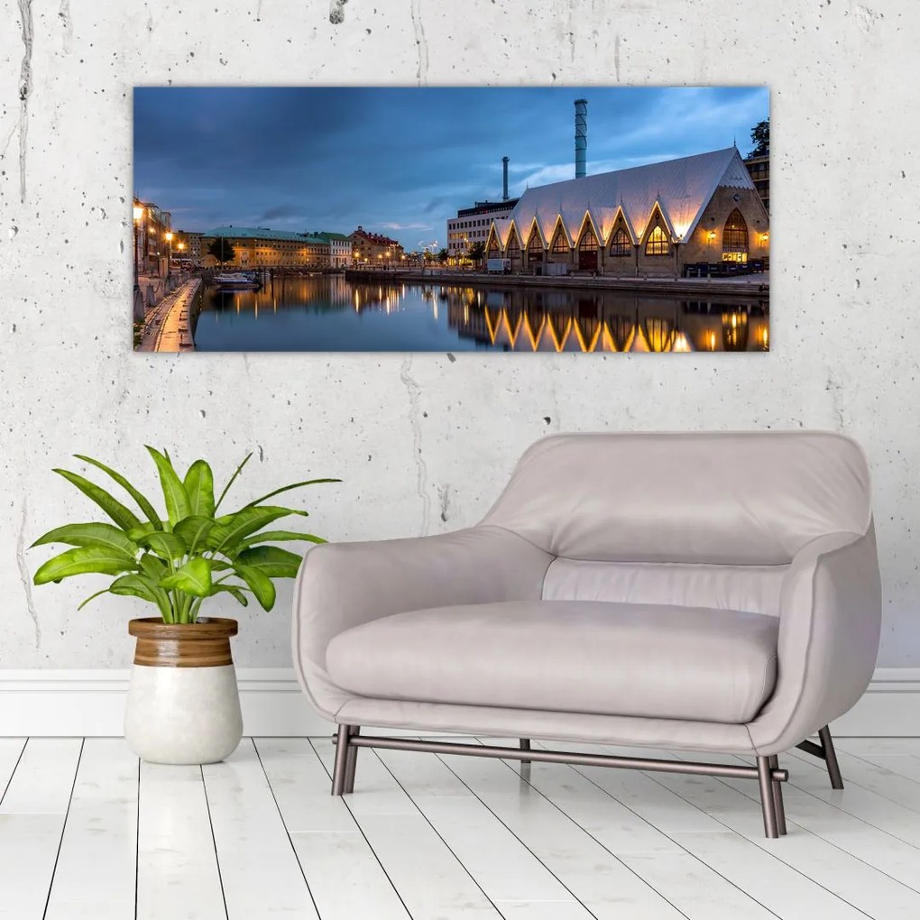 Obraz vodného kanála - Göteborg (120x50 cm)