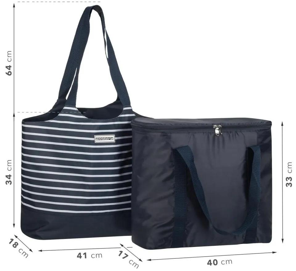 anndora Nákupná taška 2 v 1 látková a izolačná taška — modrá s pruhmi