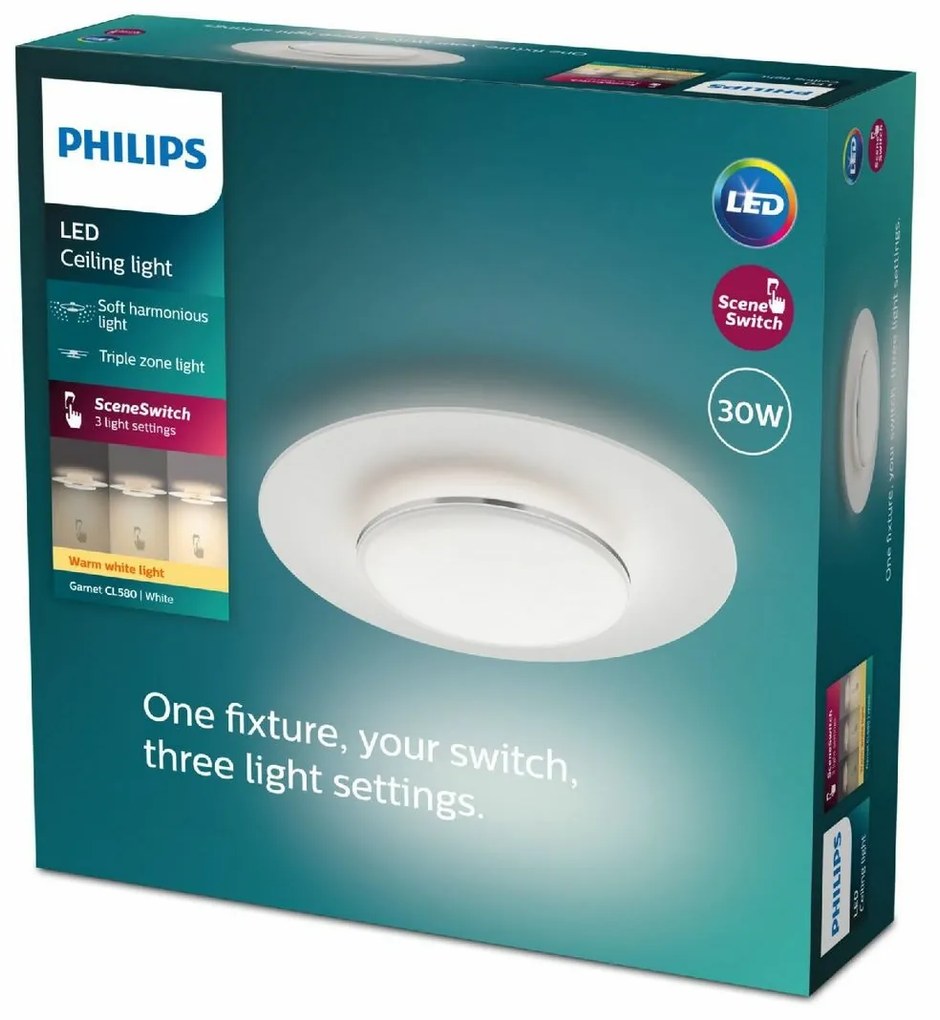 Philips 8720169195172 stropné LED svietidlo Garnet, biela, 1x 30 W 3100lm 2700K IP20