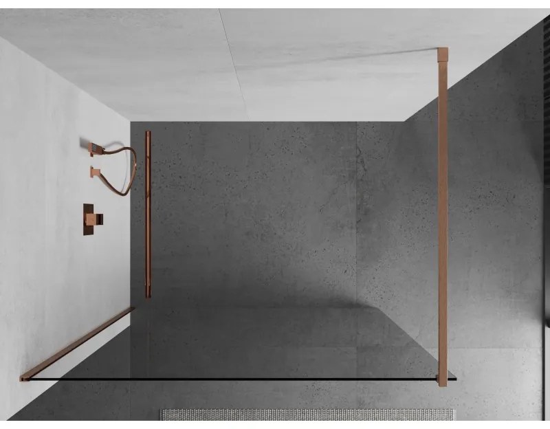 Mexen Kioto, sprchová zásteny typ Walk-In 150 x 200 cm, 8mm číre sklo, medený matný profil, 800-150-101-65-00