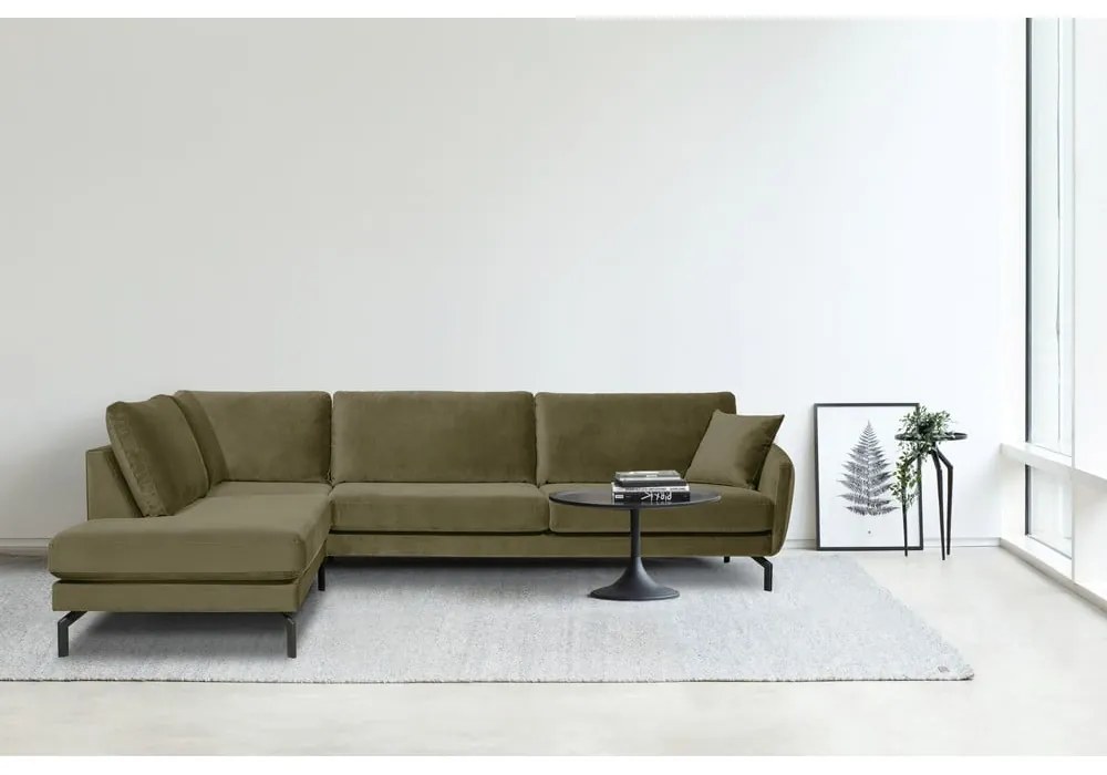 Zelená zamatová rohová pohovka (ľavý roh) Magic - Scandic