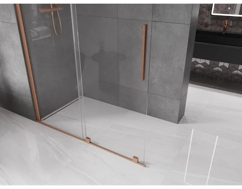 Mexen Velar, posuvné dvere do otvoru typ Walk-In 140 cm, 8mm číre sklo, medená matná, 871-140-000-03-65