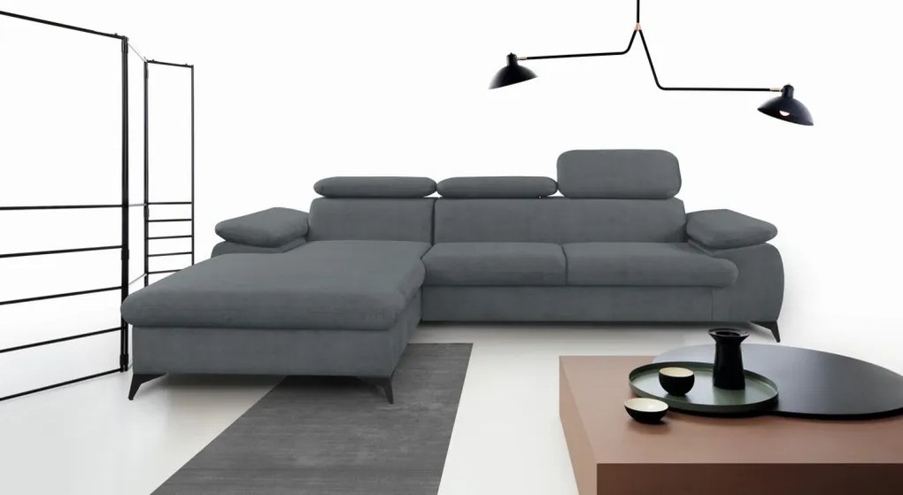Rohová sedacia súprava Scala, ocelovo šedá látka, ľavý roh