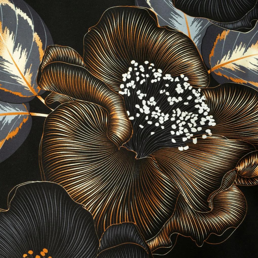 Posteľná bielizeň z makosaténu PEONIA 160 x 200 cm čiernozlatá