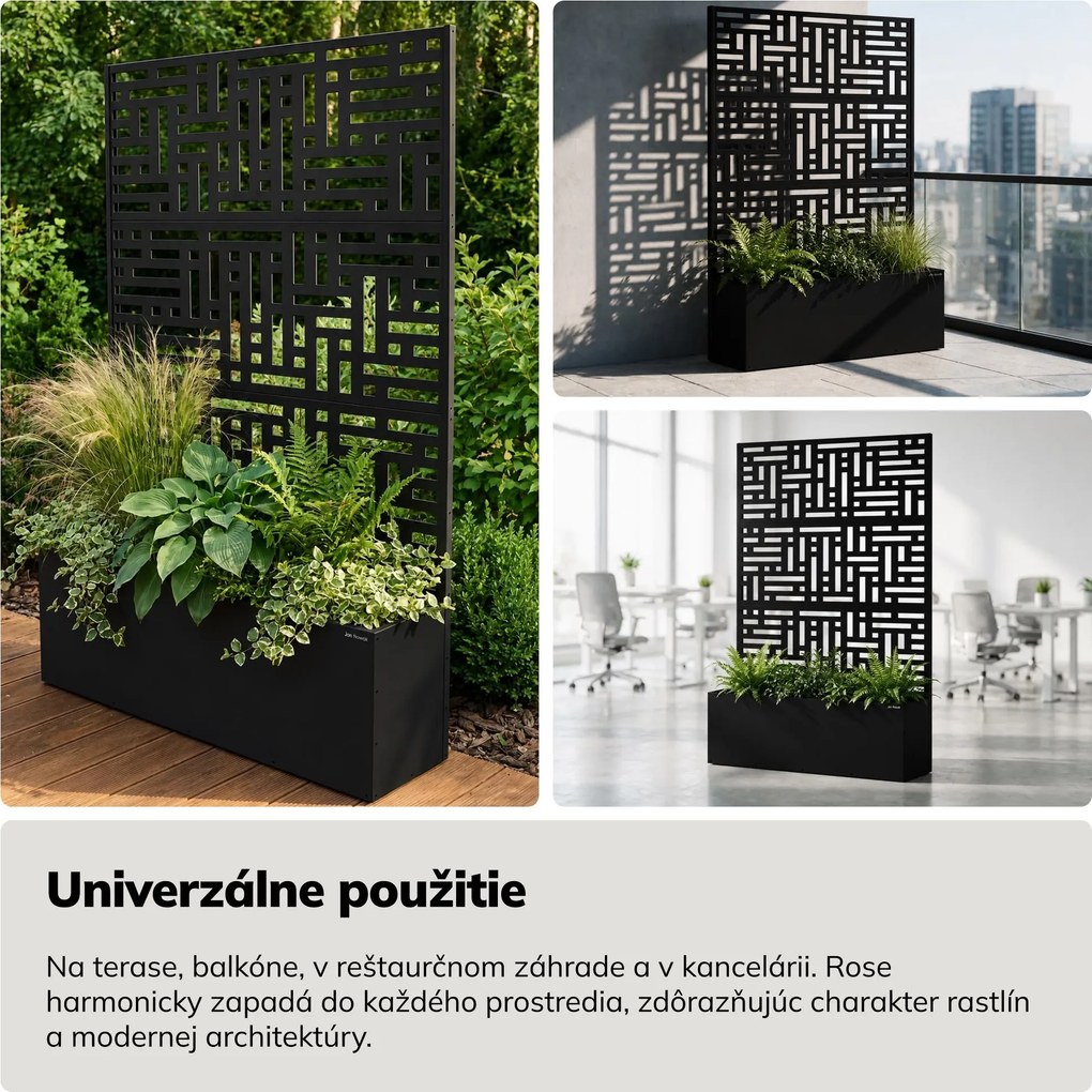 Záhradná kovová pergola s kvetináčom 3v1 čierna, 1200x1800x300 mm: ROSE