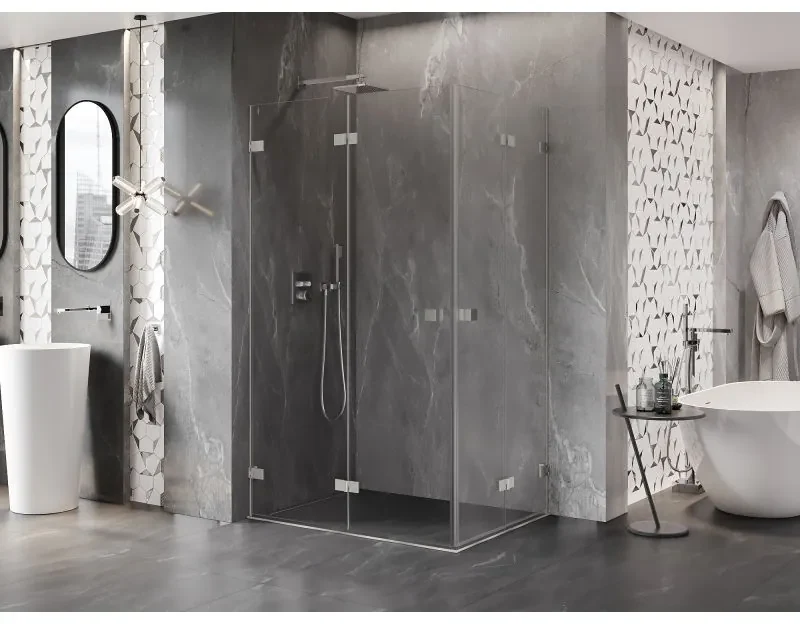 Mexen Lunar-F Duo, skladací sprchový kút 100 x 85 cm, 8mm číre sklo, oceľový profil, 836-100L-085P-97-00