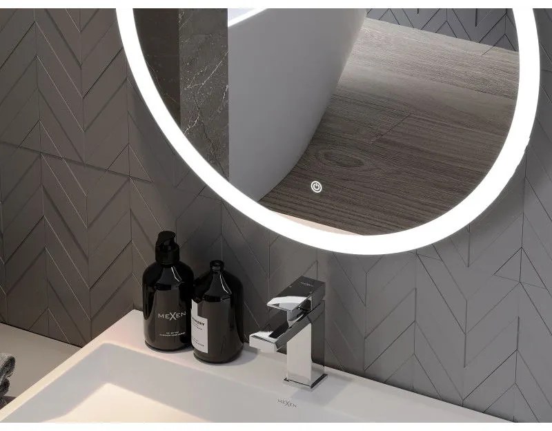 Mexen Oro, okrúhle LED podsvietené kúpeľňové zrkadlo 70 cm, 6000K, vykurovacia podložka proti zahmlievaniu, 9824-070-070-611-00