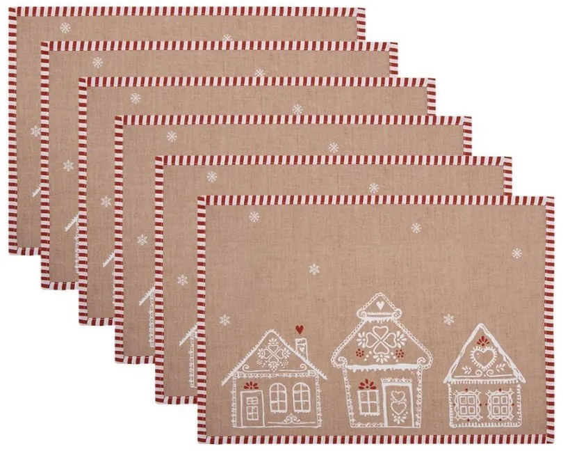 6ks hnedé prestieranie s perníkovými chalúpkami Gingerbread Bliss - 48*33 cm