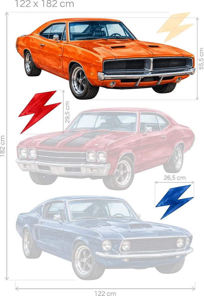 Americké muscle cars retro nálepky pre milovníkov klasických áut na stenu arch 31 x 46 cm