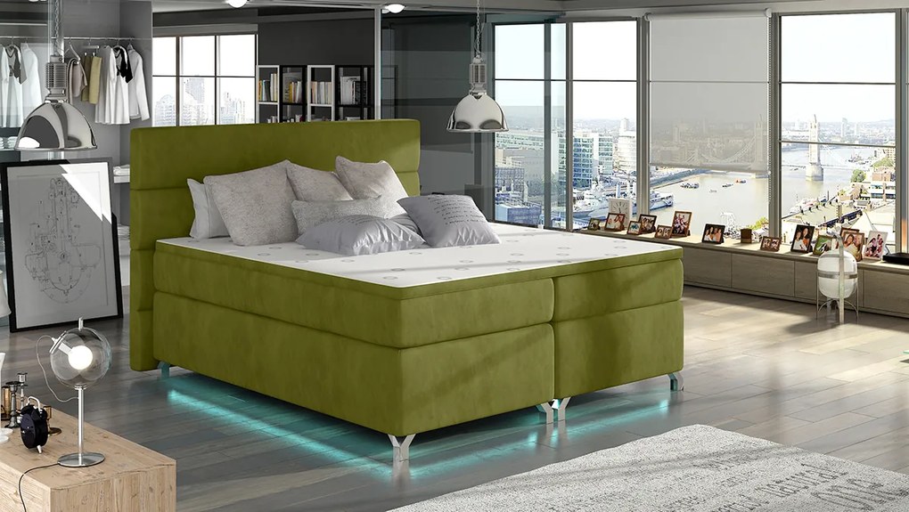 Čalúnená manželská posteľ s úložným priestorom Avellino 160 - zelená
