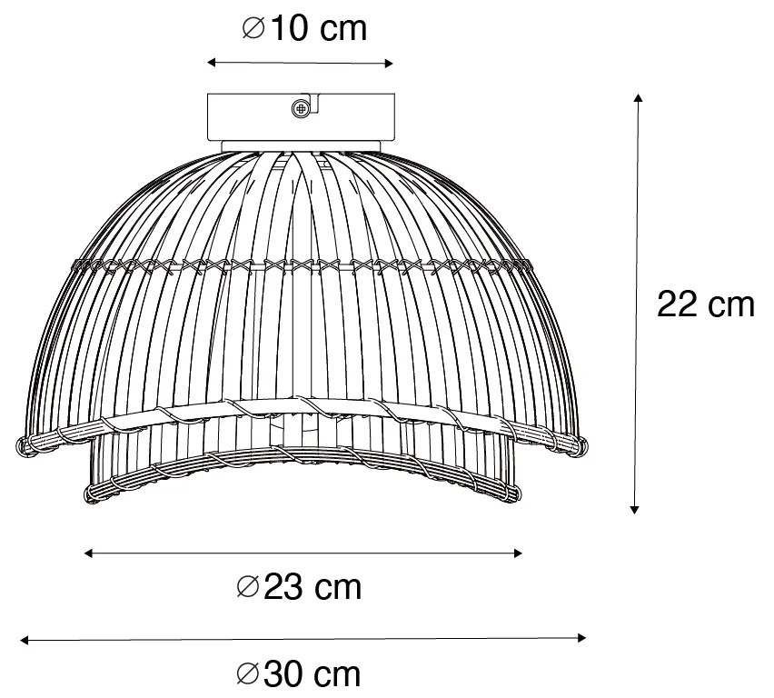 Orientálne stropné svietidlo čierne s prírodným bambusom 30 cm - Pua