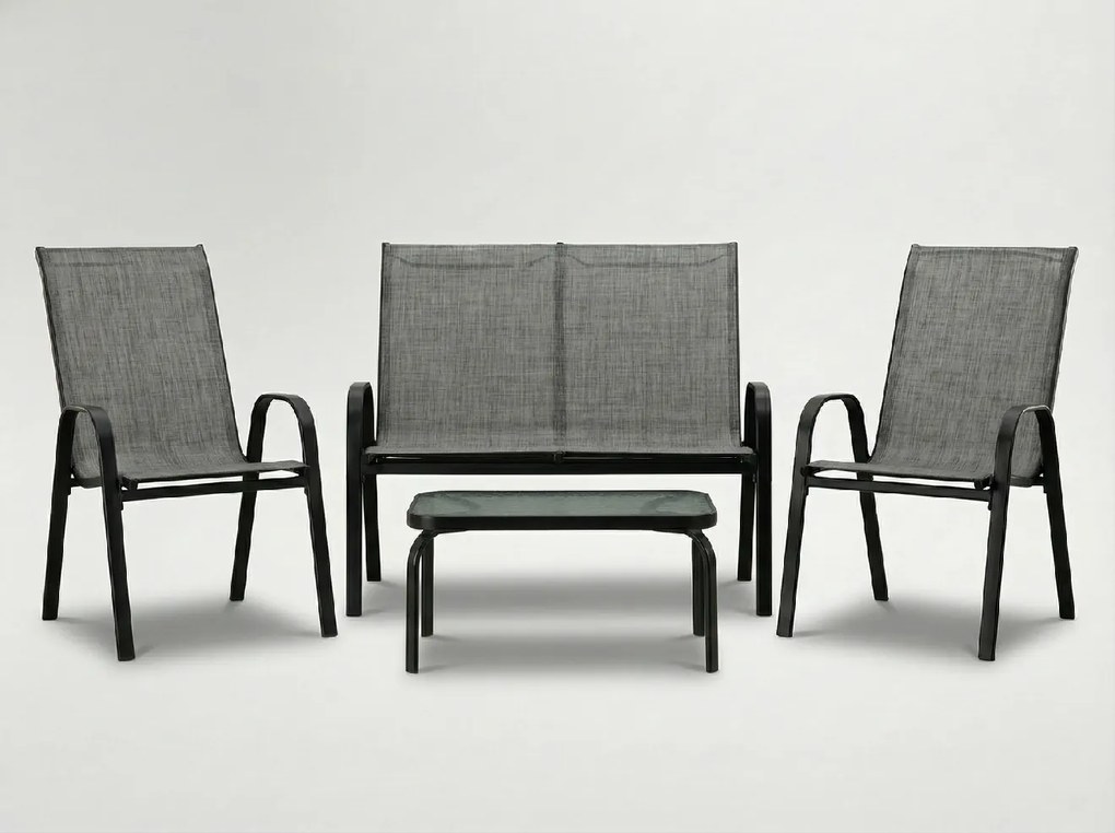 CH Záhradný oceľový nábytok so stolom - sivá